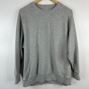 Aerie Long Sleeve Pullover Crewneck Rib Side Oversized Sweater Gray Small